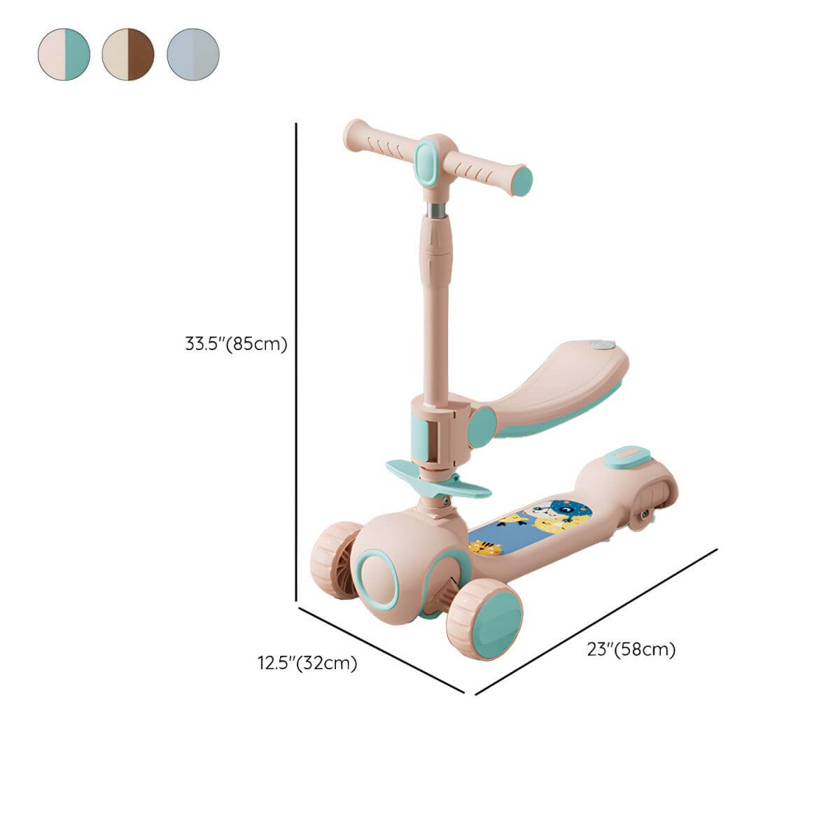 Modular Ride-On Scooter for Toddlers: Push, Sit or Glide Dimensions