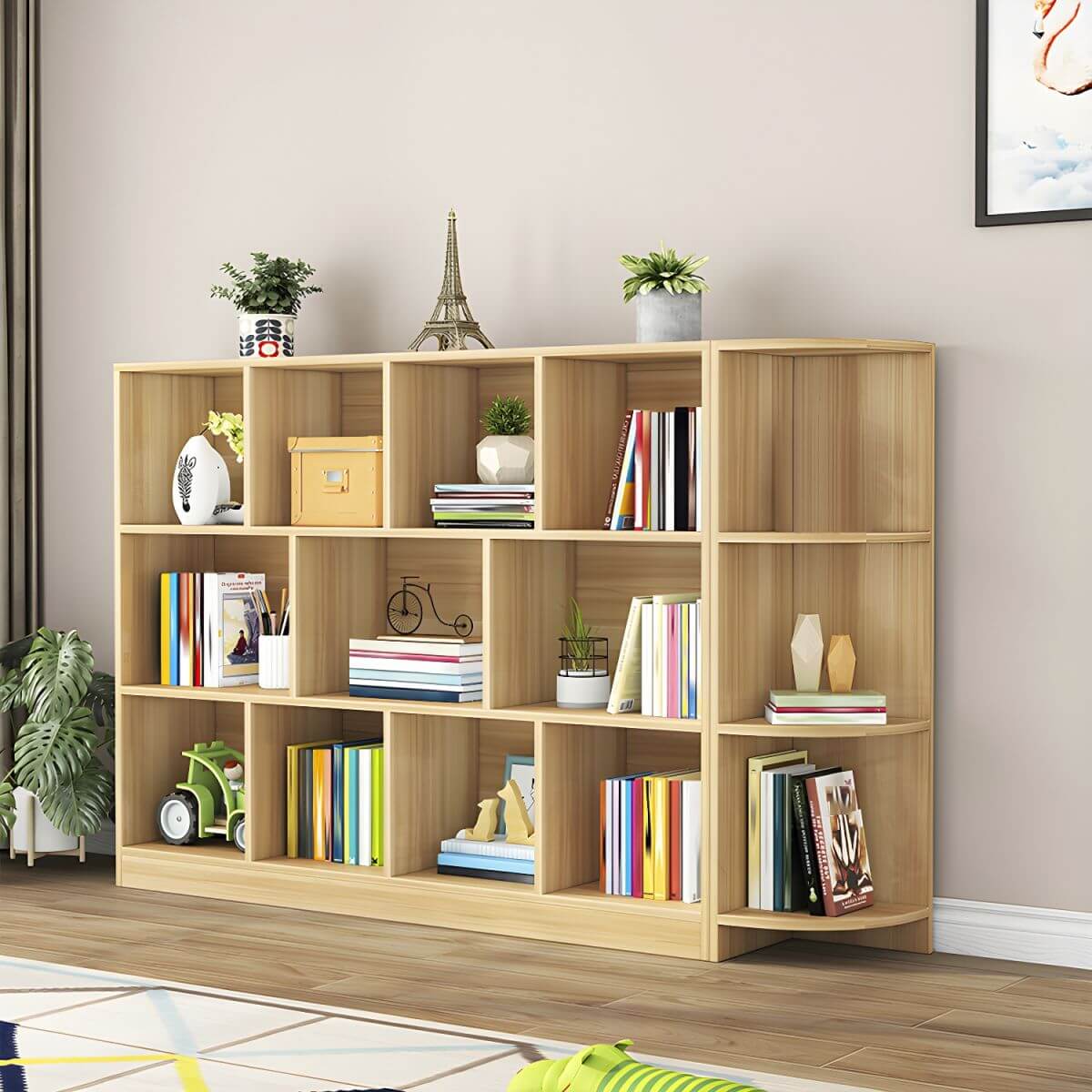 Modular Solid Wood Bookcase for Kids with Smooth Finish