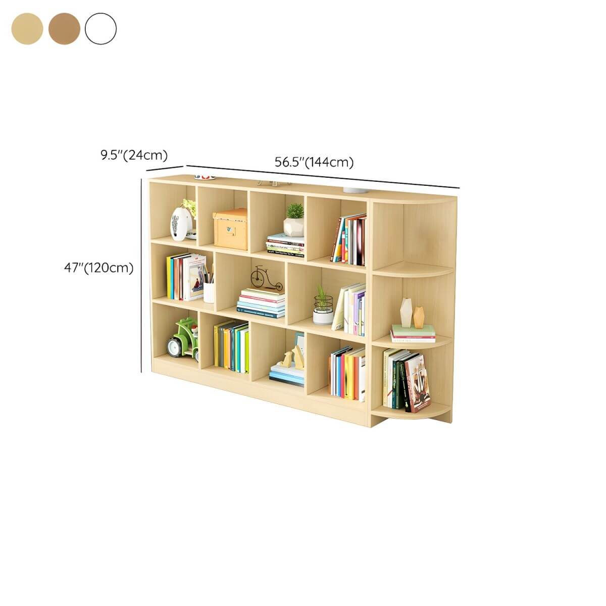 Modular Solid Wood Bookcase for Kids with Smooth Finish Dimensions