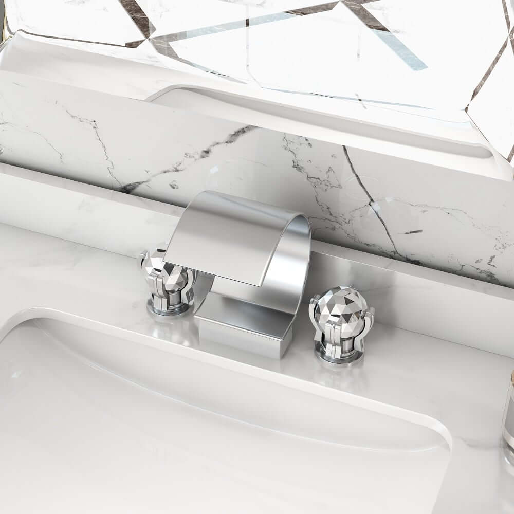 Mooni Widespread Bathroom Faucet with Waterfall Spout and Crystal Handles
