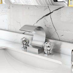 Mooni Widespread Bathroom Faucet with Waterfall Spout and Crystal Handles