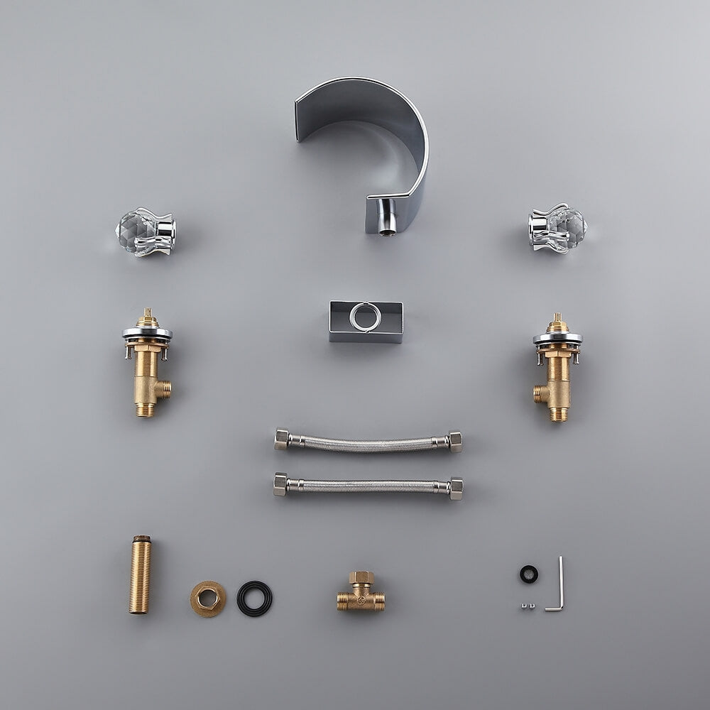 Mooni Widespread Bathroom Faucet with Waterfall Spout and Crystal Handles