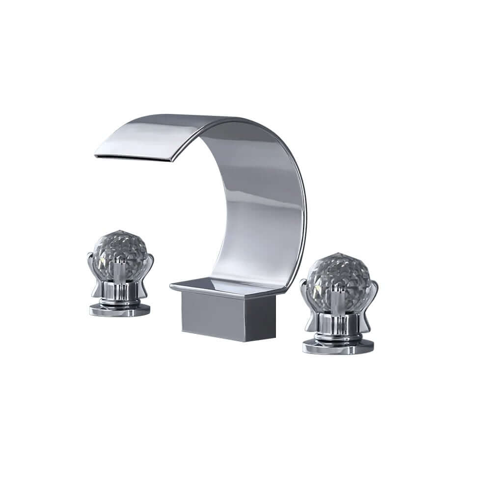 Mooni Widespread Bathroom Faucet with Waterfall Spout and Crystal Handles
