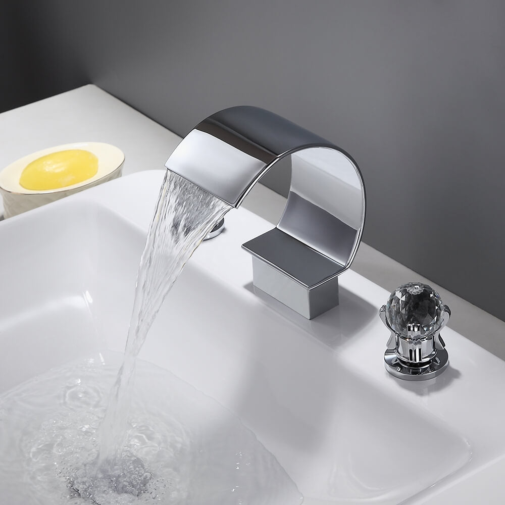 Mooni Mooni Widespread Bathroom Faucet with Waterfall Spout and Crystal ...