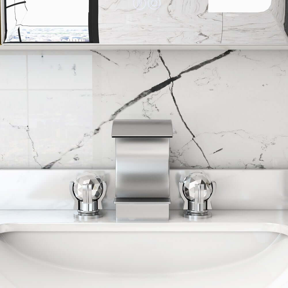 Mooni Widespread Bathroom Faucet with Waterfall Spout and Crystal Handles