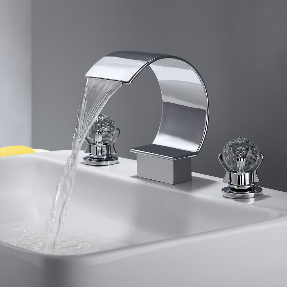 Mooni Widespread Bathroom Faucet with Waterfall Spout and Crystal Handles Main Product Image