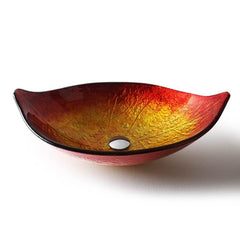 Multi-Color Tempered Glass Leaf Vessel Sink with Chrome Faucet