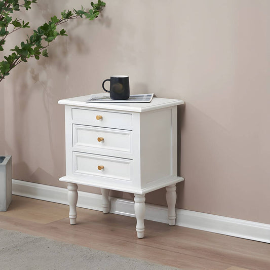 Narrow Solid Wood Kids Nightstand in Traditional Style with Two Drawers