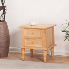 Narrow Solid Wood Kids Nightstand in Traditional Style with Two Drawers