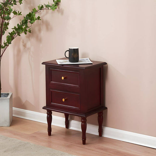 Narrow Solid Wood Kids Nightstand in Traditional Style with Two Drawers