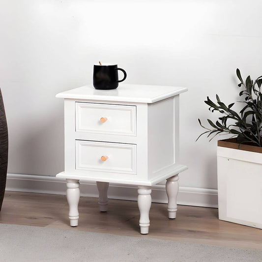 Narrow Solid Wood Kids Nightstand in Traditional Style with Two Drawers Main Product Image