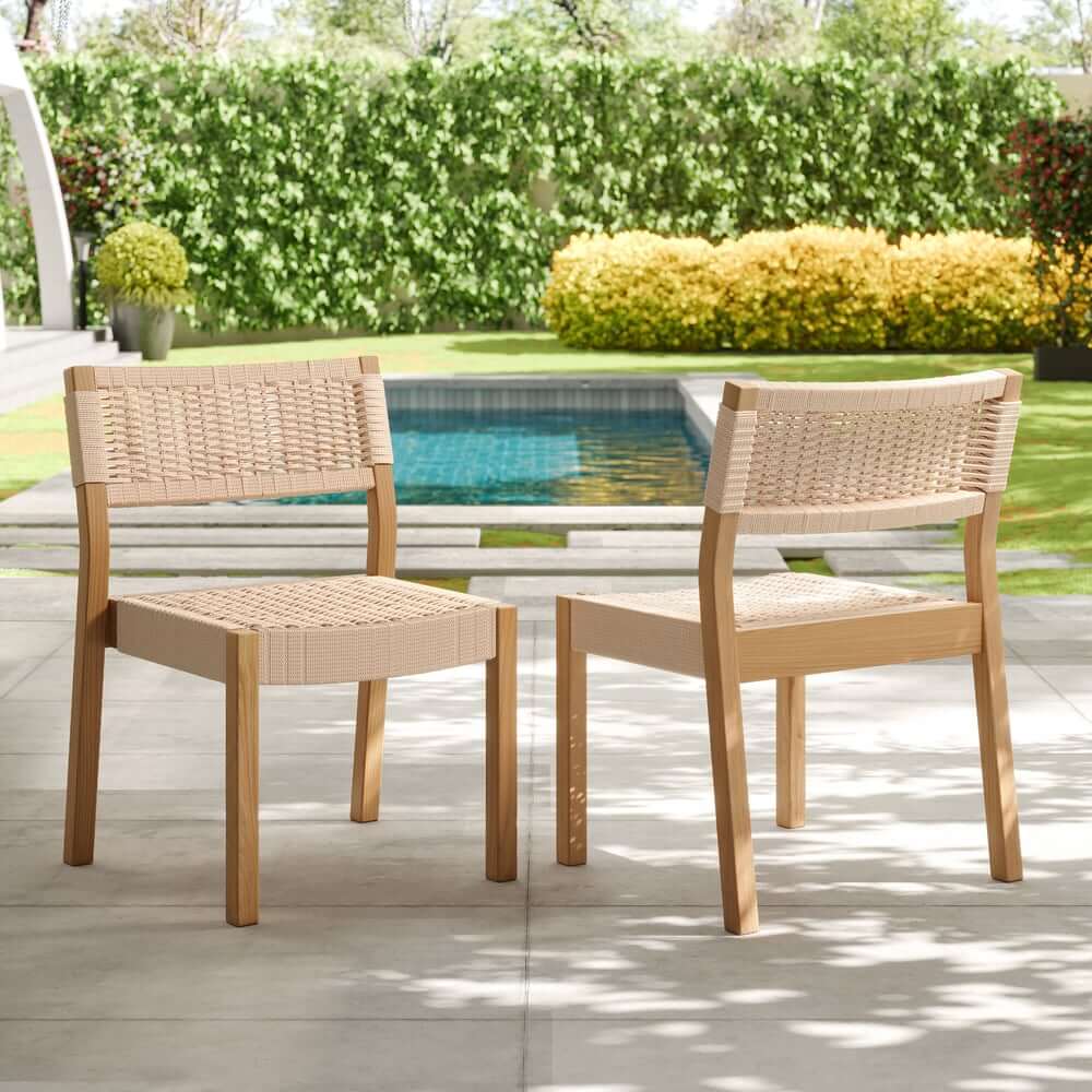 Natural Acacia Wood Round Outdoor Dining Set with Stackable Chairs