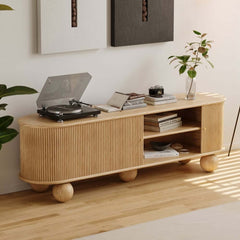 Natural Ash Wood Freestanding TV Stand For 70-79 Inch TVs