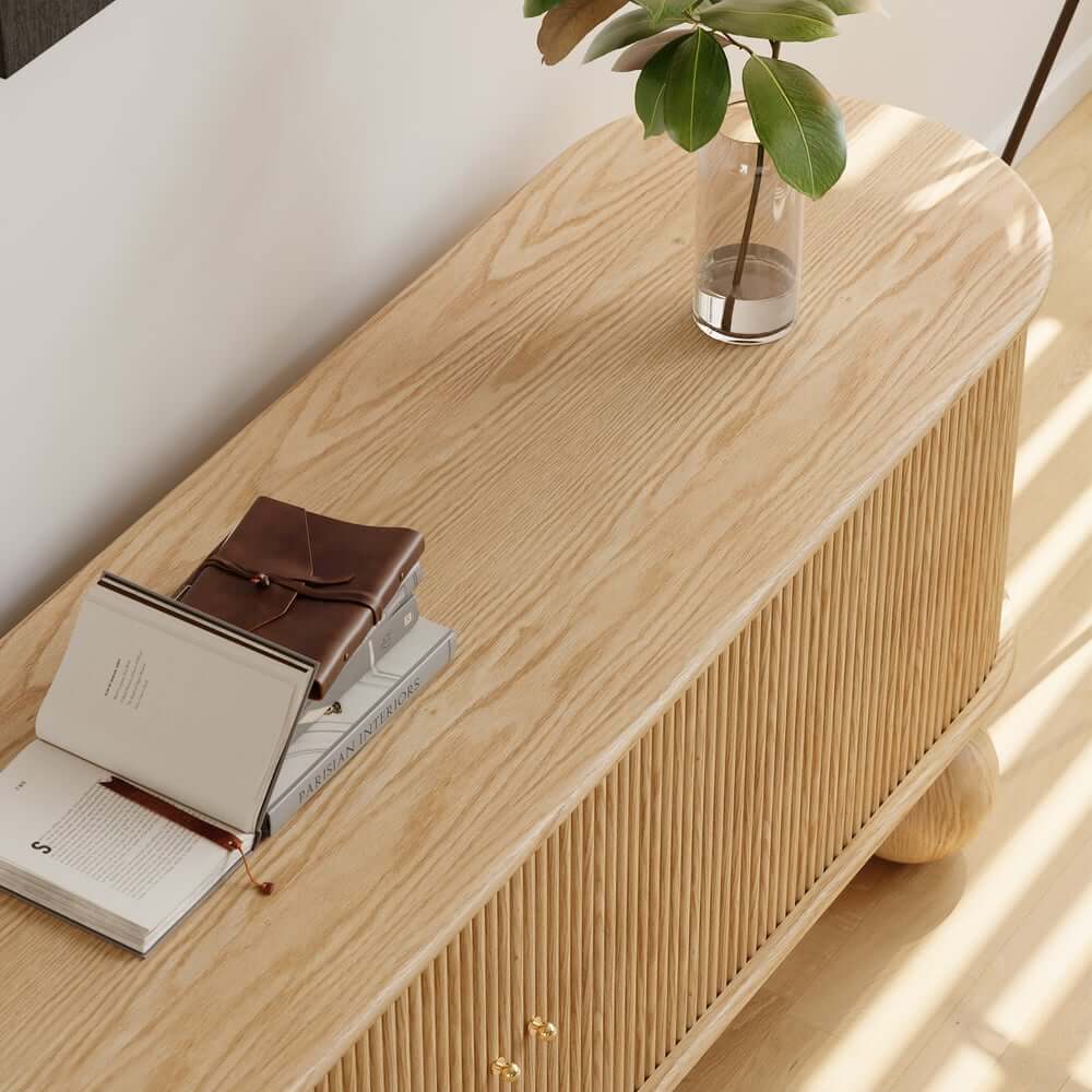 Natural Ash Wood Freestanding TV Stand For 70-79 Inch TVs