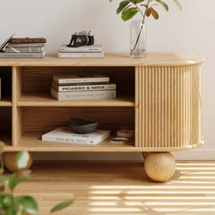 Natural Ash Wood Freestanding TV Stand For 70-79 Inch TVs