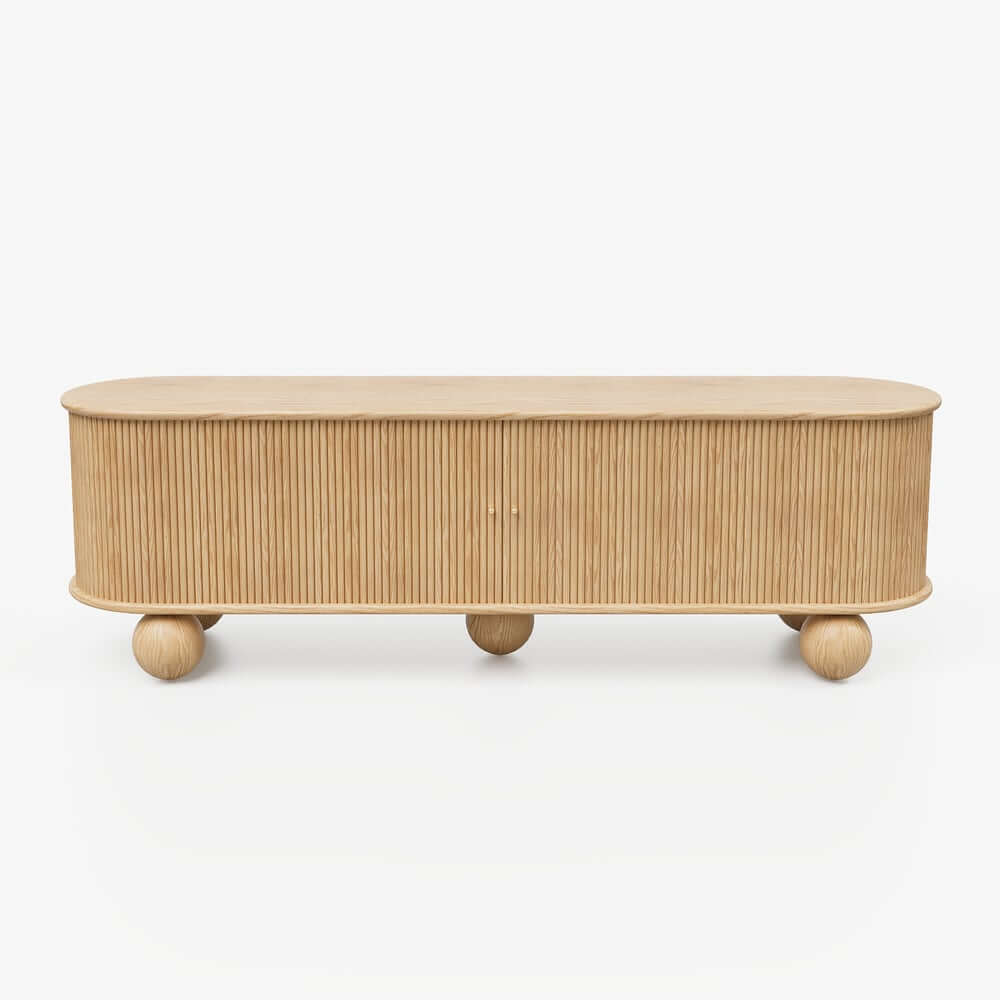 Natural Ash Wood Freestanding TV Stand For 70-79 Inch TVs