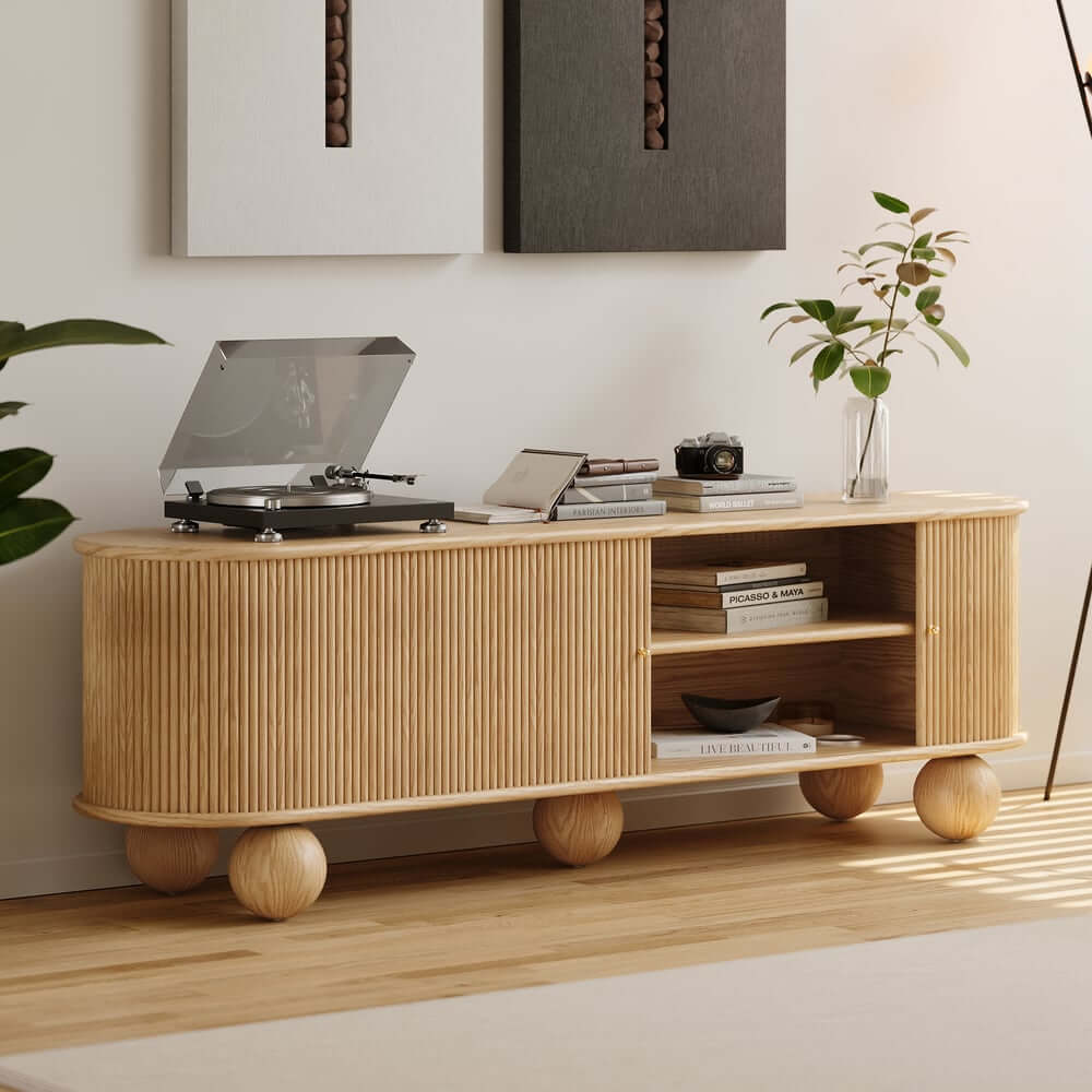 Natural Ash Wood Freestanding TV Stand For 70-79 Inch TVs Main Product Image