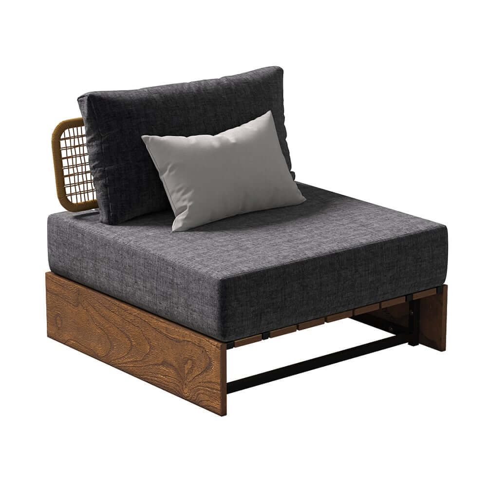 Natural & Gray Outdoor Sectional Sofa Set with Teak Table