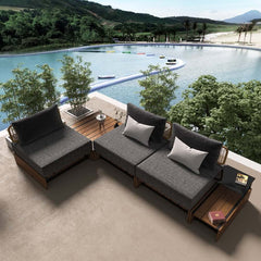 Natural & Gray Outdoor Sectional Sofa Set with Teak Table