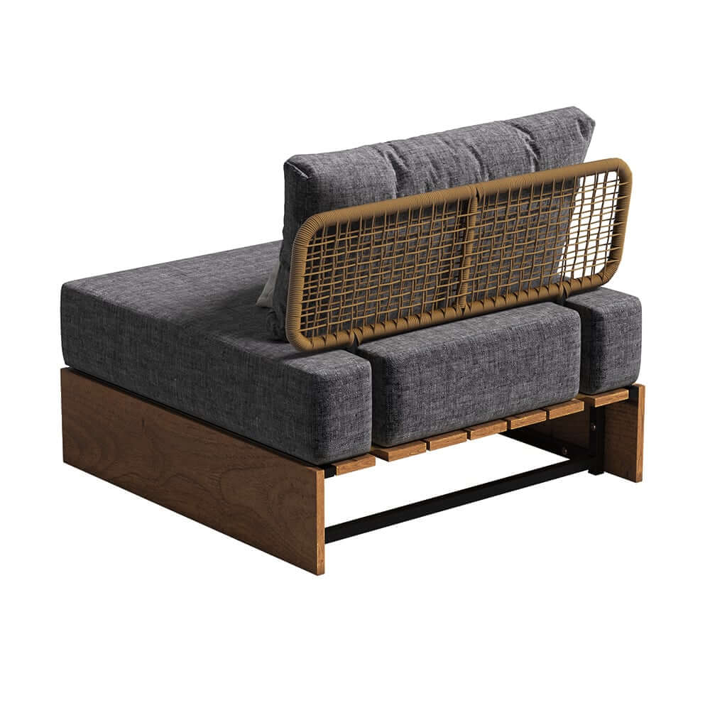 Natural & Gray Outdoor Sectional Sofa Set with Teak Table