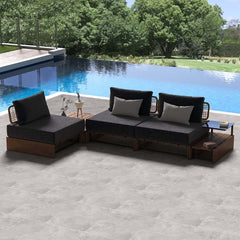 Natural & Gray Outdoor Sectional Sofa Set with Teak Table
