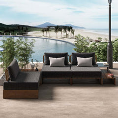 Natural & Gray Outdoor Sectional Sofa Set with Teak Table