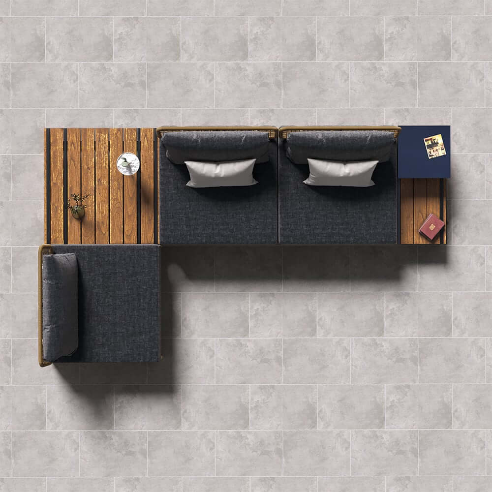 Natural & Gray Outdoor Sectional Sofa Set with Teak Table