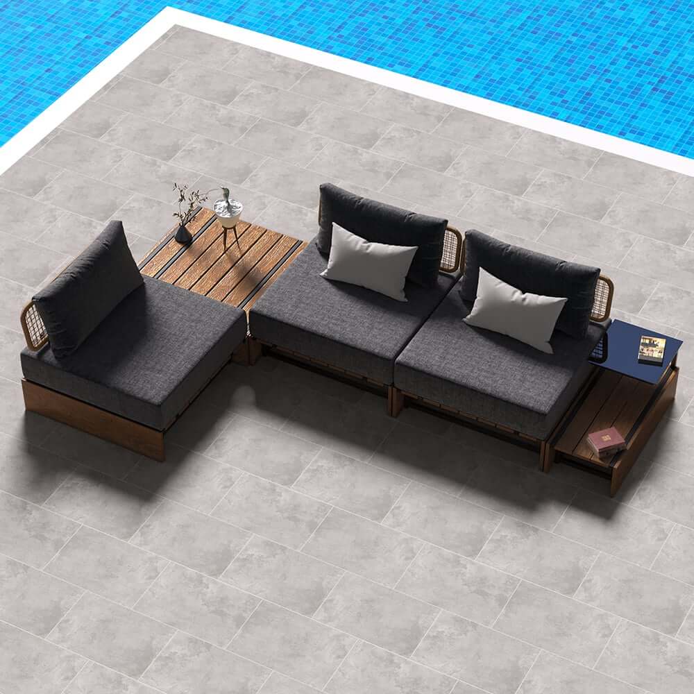 Natural & Gray Outdoor Sectional Sofa Set with Teak Table Main Product Image