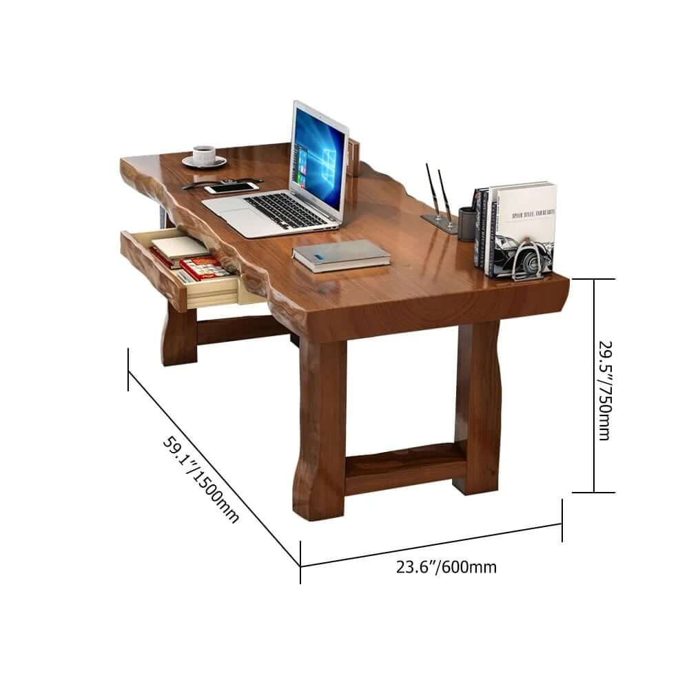 Natural Pine Wood Farmhouse Writing Desk with Storage Drawer Dimensions