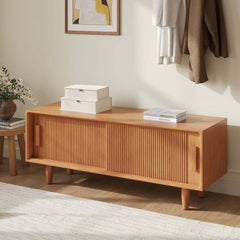 Natural Pine Wood Storage Bench with Rustic Elegance