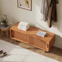 Natural Pine Wood Storage Bench with Rustic Elegance