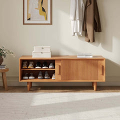 Natural Pine Wood Storage Bench with Rustic Elegance