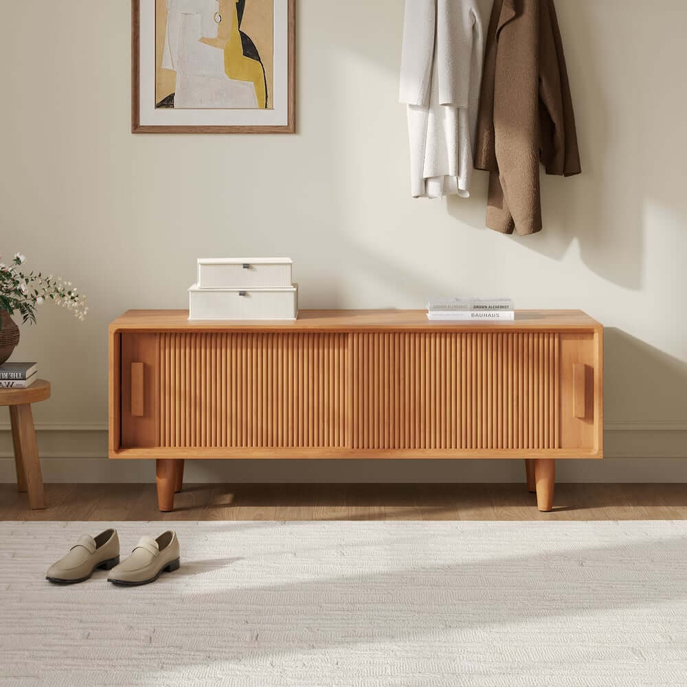 Natural Pine Wood Storage Bench with Rustic Elegance