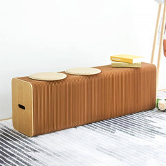 Natural PU Leather Modern Backless Bench with Folding Design