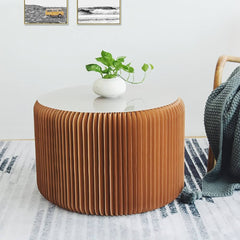 Natural PU Leather Modern Backless Bench with Folding Design