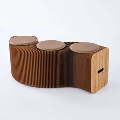 Natural PU Leather Modern Backless Bench with Folding Design