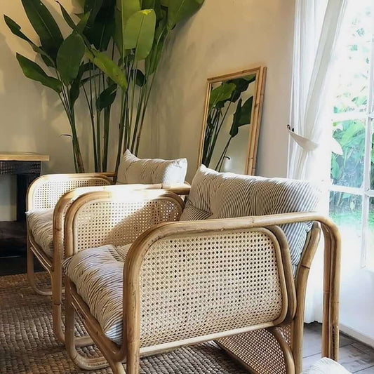 Natural Rattan Accent Chair with Ash Wood Frame - Traditional Arm Chair