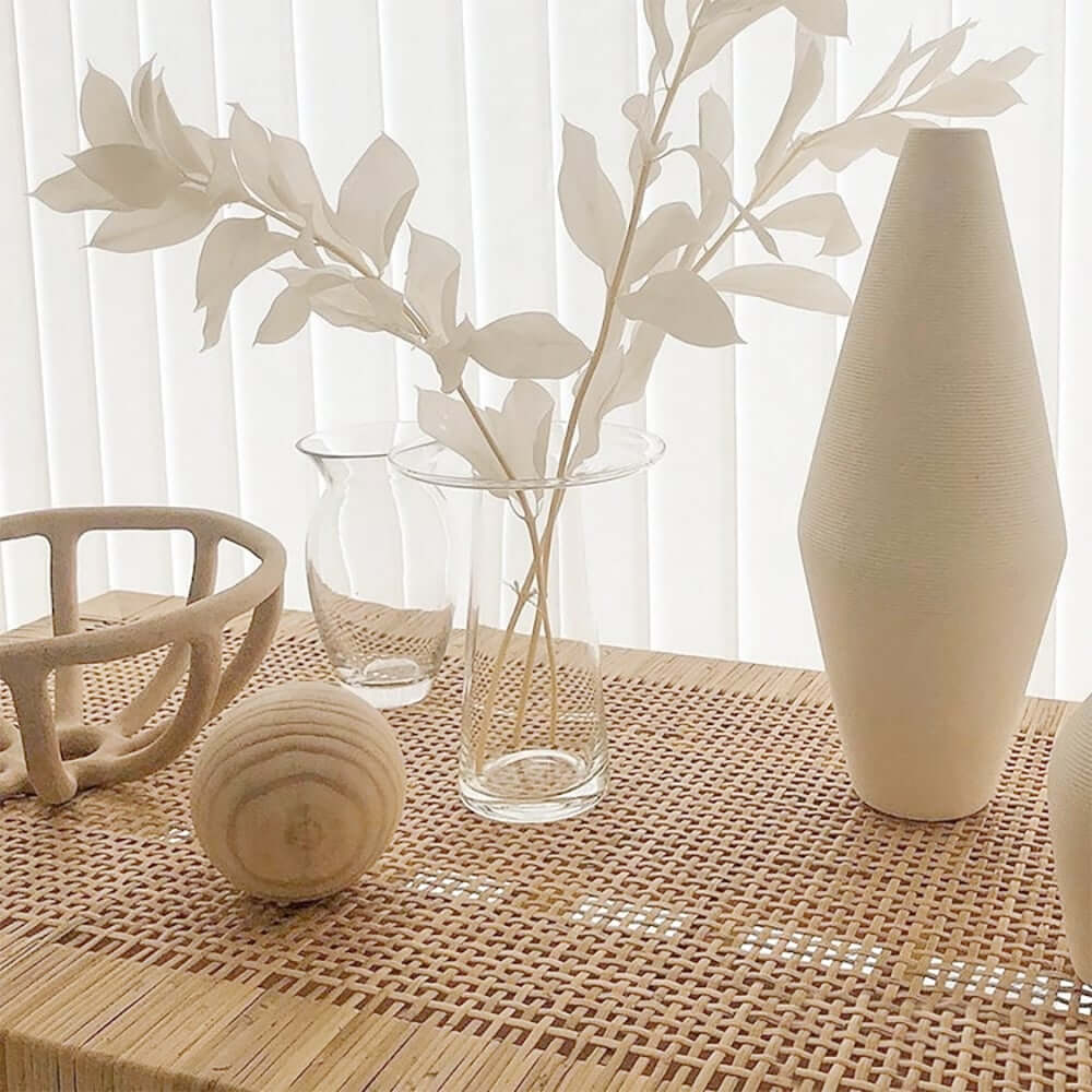 Natural Rattan and Ash Wood Backless Bench in Japandi Style