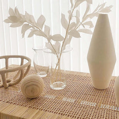 Natural Rattan and Ash Wood Backless Bench in Japandi Style