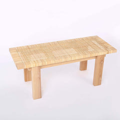 Natural Rattan and Ash Wood Backless Bench in Japandi Style