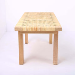 Natural Rattan and Ash Wood Backless Bench in Japandi Style