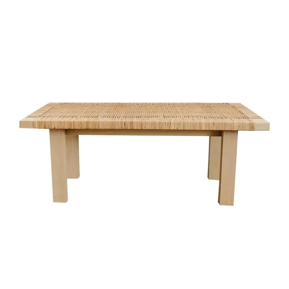 Natural Rattan and Ash Wood Backless Bench in Japandi Style