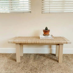 Natural Rattan and Ash Wood Backless Bench in Japandi Style