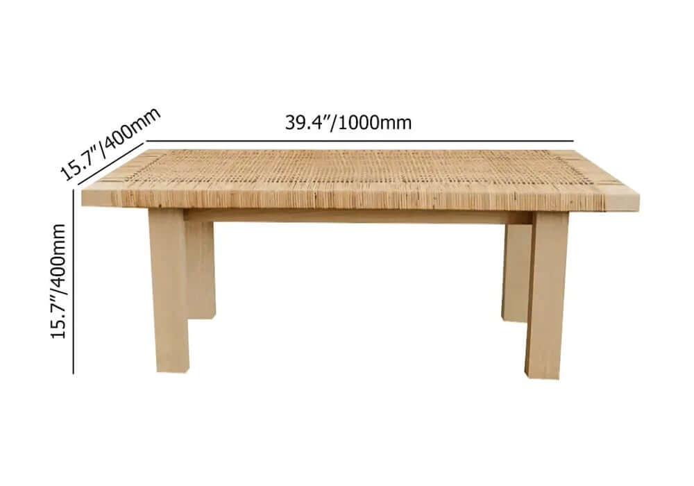 Natural Rattan and Ash Wood Backless Bench in Japandi Style Dimensions
