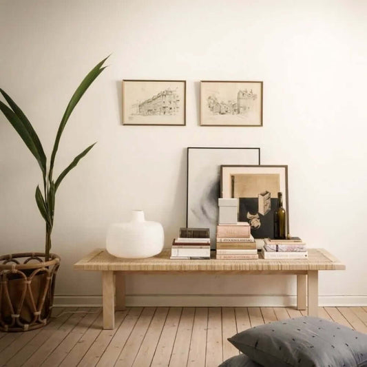 Natural Rattan and Ash Wood Backless Bench in Japandi Style Main Product Image