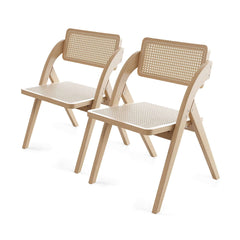Natural Rubberwood Folding Side Chairs Set - Japandi Style