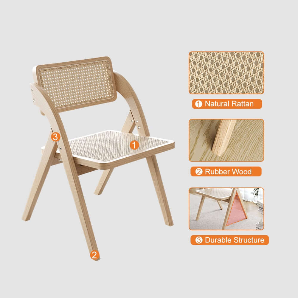 Natural Rubberwood Folding Side Chairs Set - Japandi Style