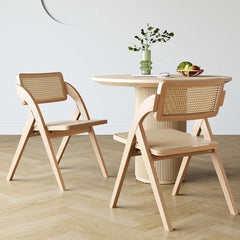 Natural Rubberwood Folding Side Chairs Set - Japandi Style