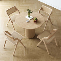 Natural Rubberwood Folding Side Chairs Set - Japandi Style