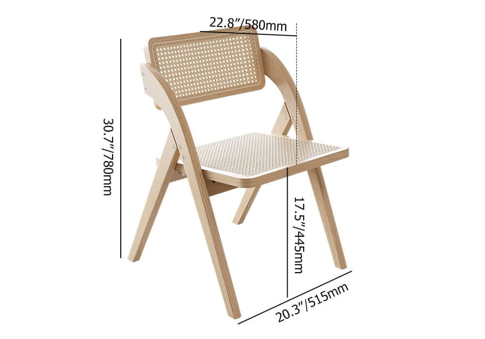 Natural Rubberwood Folding Side Chairs Set - Japandi Style Dimensions